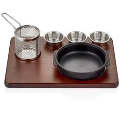 Altınbaşak - Fajita Sunum Seti, Yuvarlak Döküm Demir, Mdf Teflon