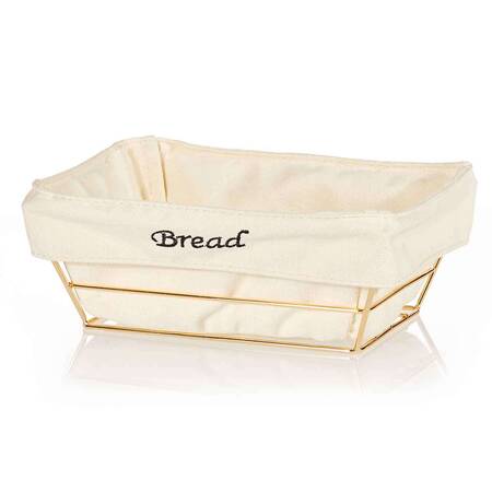 Biradlı Bezli Ekmek Sepeti, Dikdörtgen, 22x16 Cm, Altın