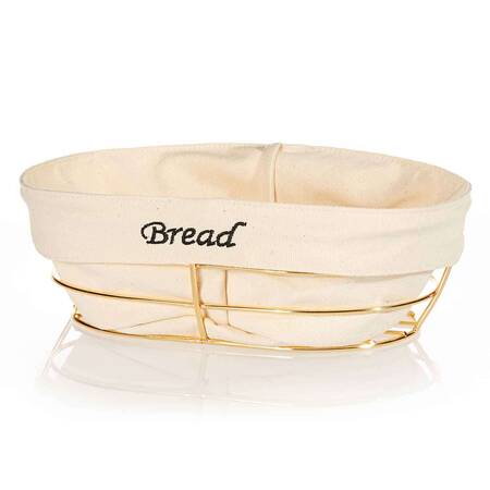 Biradlı Ekmek Sepeti, Bezli, Oval, 26x17 Cm, Altın