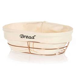 BİRADLI - Biradlı Ekmek Sepeti, Bezli, Oval, 26x17 Cm, Bakır
