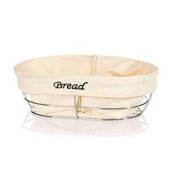 BİRADLI - Biradlı Ekmek Sepeti, Bezli, Oval, 26x17 Cm, Krom