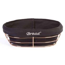 BİRADLI - Biradlı Ekmek Sepeti, Siyah Bezli, Oval, 26x17 Cm, Bakır BİRADLI - Biradlı Ekmek Sepeti, Siyah Bezli, Oval, 26x17 Cm, Bakır