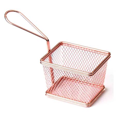 Biradlı Patates Sunum Sepeti, Kare 10x7.5 Cm, Bakır