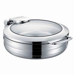 EPİNOX - Epinox CYL-6Y Chafing Dish Lüks 2/3 Yuvarlak 6 L, Cam Kapak 