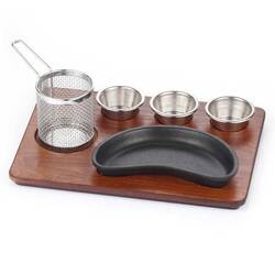 Altınbaşak - Döküm Demir Böbrek, Fajita Sunum Seti, Mdf Teflon