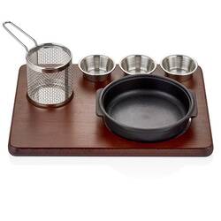 Altınbaşak - Döküm Demir Yuvarlak kulplu, Fajita Sunum Seti, Mdf Teflon