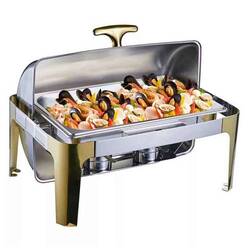 Epinox Roll Top Kapaklı Chafing Dish, Gold, 9 L - Thumbnail