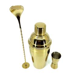 Eysigo Kokteyl Shaker Seti, Gold, 350 ml, 3 Parça - Thumbnail