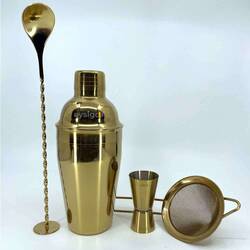 Eysigo Kokteyl Shaker Seti, Gold, 500 ml, 4 Parça - Thumbnail