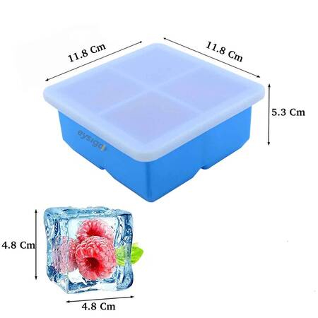 Eysigo Silikon Çok Amaçlı Büyük Boy 4'lü Küp Buz Kalıbı, Kapaklı, Mavi