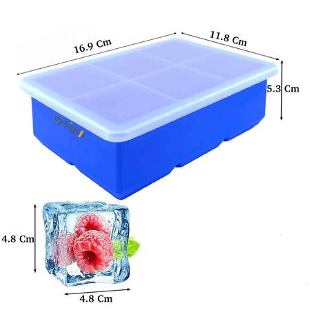 Eysigo Silikon Çok Amaçlı Büyük Boy 6'Lı Küp Buz Kalıbı, Kapaklı, Koyu Mavi