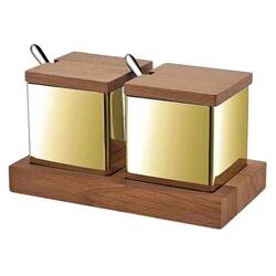 Groovy - Groovy 2'li Kare Baharatlık Takımı, Ahşap Standlı, Altın