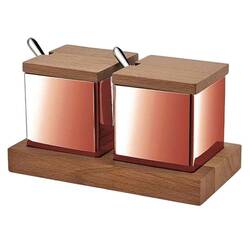 Groovy - Groovy 2'li Kare Baharatlık Takımı, Ahşap Standlı, Bakır Groovy - Groovy 2'li Kare Baharatlık Takımı, Ahşap Standlı, Bakır