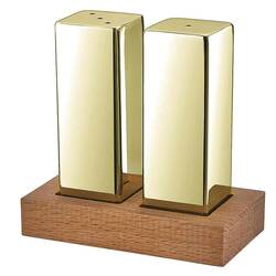 Groovy - Groovy 2'li Kare Tuzluk Takımı, Ahşap Standlı, Altın Groovy - Groovy 2'li Kare Tuzluk Takımı, Ahşap Standlı, Altın