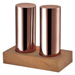 Groovy - Groovy 2'li Yuvarlak Tuzluk Takımı, Ahşap Standlı, Bakır