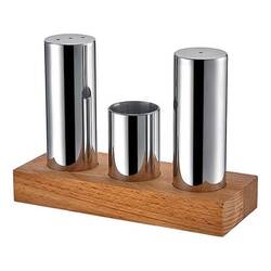 Groovy - Groovy 3 Lü Ahşap Standlı Yuvarlak İnce Tuzluk Takımı Parlak