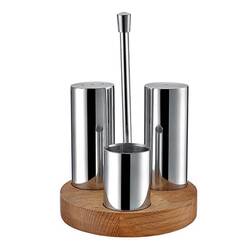 Groovy - Groovy 3 Lü Ahşap Standlı Yuvarlak Tuzluk Takımı Parlak