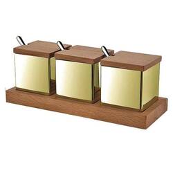 Groovy - Groovy 3'lü Baharatlık Takımı, Ahşap standlı, Kare, Altın