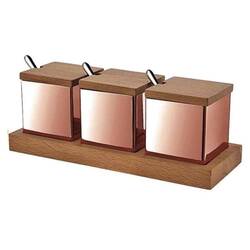 Groovy - Groovy 3'lü Baharatlık Takımı, Ahşap standlı, Kare, Bakır Groovy - Groovy 3'lü Baharatlık Takımı, Ahşap standlı, Kare, Bakır