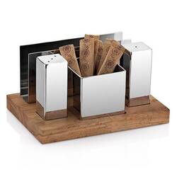 Groovy - Groovy 4 Lü Ahşap Standlı Kare Tuzluk Şekerlik Takımı Mat