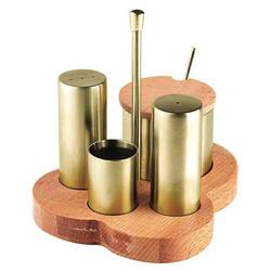 Groovy - Groovy 4'lü Tuzluk Baharatlık Takımı, Ahşap Standlı, Altın Groovy - Groovy 4'lü Tuzluk Baharatlık Takımı, Ahşap Standlı, Altın