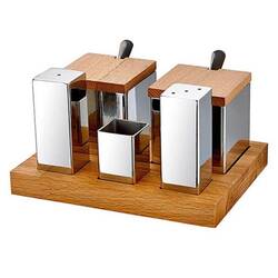 Groovy - Groovy 5 Li Ahşap Standlı Kare Tuzluk Baharatlık Takımı Mat