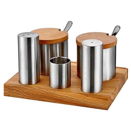 Groovy 5 Li Ahşap Standlı Yuvarlak Tuzluk Baharatlık Takımı Parlak Groovy 5 Li Ahşap Standlı Yuvarlak Tuzluk Baharatlık Takımı Parlak