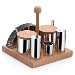 Groovy - Groovy 6 Lı Ahşap Standlı Yuvarlak Tuzluk Baharatlık Takımı Mat