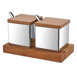 Groovy - Groovy Ahşap Standlı 2 Li Kare Baharatlık Takımı Mat