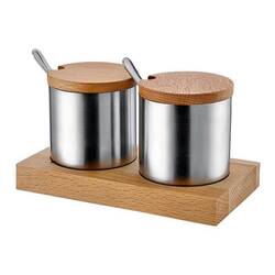 Groovy - Groovy Ahşap Standlı 2 Li Yuvarlak Baharatlık Takımı Mat