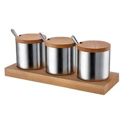 Groovy - Groovy Ahşap Standlı 3 Lü Yuvarlak Baharatlık Takımı Mat