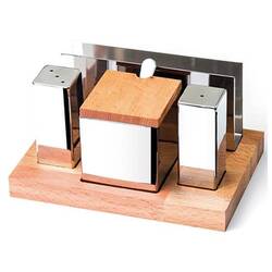 Groovy - Groovy Ahşap Standlı 4 Lü Kare Tuzluk Baharatlık Peçetelik Takımı