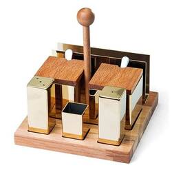 Groovy - Groovy Ahşap Standlı 6 Lı Kare Tuzluk Baharatlık Takımı Altın Renk Groovy - Groovy Ahşap Standlı 6 Lı Kare Tuzluk Baharatlık Takımı Altın Renk