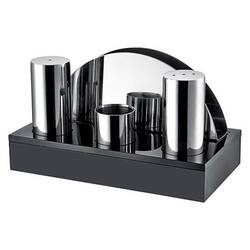 Groovy - Groovy Pleksi Standlı 4 Lü Yuvarlak Tuzluk Peçetelik Takımı Mat