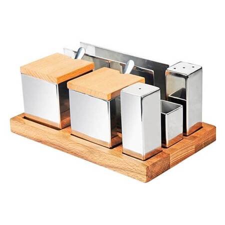 Groovy Tuzluk Baharatlık Takımı, Kare 6 Lı Ahşap Standlı Mat Groovy Tuzluk Baharatlık Takımı, Kare 6 Lı Ahşap Standlı Mat