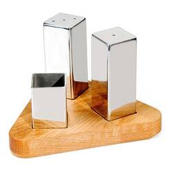 Groovy - Groovy Tuzluk Takımı, Kare 3 Lü Ahşap Standlı Parlak Groovy - Groovy Tuzluk Takımı, Kare 3 Lü Ahşap Standlı Parlak