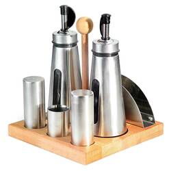 Groovy - Groovy Tuzluk Yağlık Seti, 6 Lı Ahşap Standlı