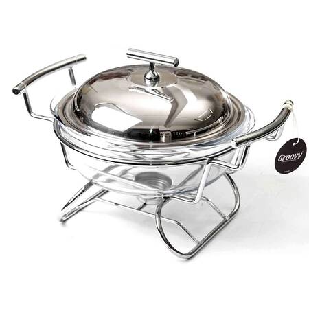 Groovy Yemek Servis, Reşo, Mum Isıtmalı Yuvarlak Cam Tabaklı 1.9 Litre