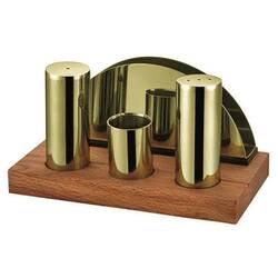 Groovy - Groovy Yuvarlak Tuzluk Peçetelik Takımı, Ahşap Standlı, Altın Groovy - Groovy Yuvarlak Tuzluk Peçetelik Takımı, Ahşap Standlı, Altın
