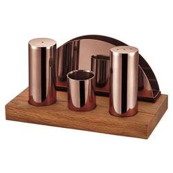 Groovy - Groovy Yuvarlak Tuzluk Peçetelik Takımı, Ahşap Standlı, Bakır