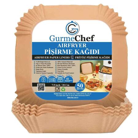Gurme Chef Airfryer XXL Pişirme Kağıdı, Kare, 60 Adet, 20x4.5 Cm