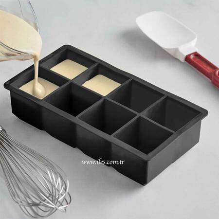Gurme Chef Silikon Kapaklı Xxl Büyük Boy 8'Li Küp Buz Kalıbı Siyah