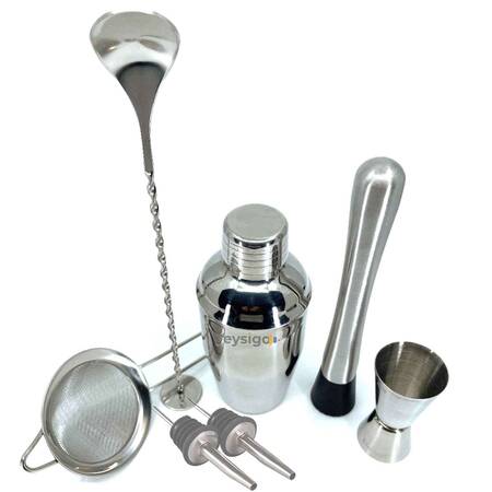 Kokteyl Shaker Seti, 350 ml, Paslanmaz Çelik, 7 Parça Kokteyl Shaker Seti, 350 ml, Paslanmaz Çelik, 7 Parça