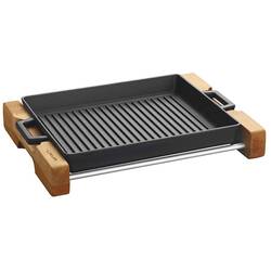 Lava - Lava Izgara Tava Döküm Metal Kulplu Eco Ahşap Standlı 26x32 2,26 Litre