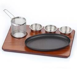 Altınbaşak - Oval Fajita Sunum Seti, Döküm Demir, Mdf Teflon