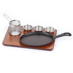 Altınbaşak - Oval Saplı Büyük Döküm Demir, Fajita Sunum Seti, Mdf Teflon