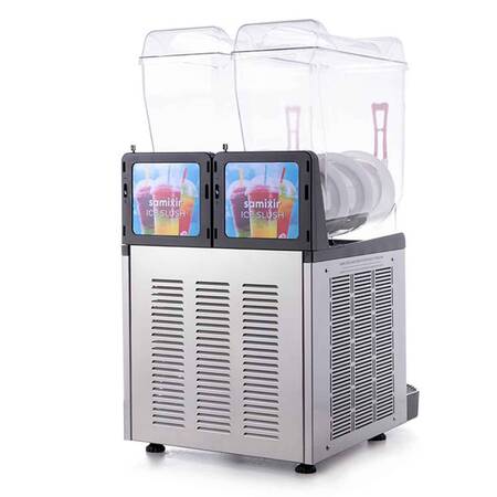 Samixir Twin Ice Slush Granita ve Meyve Suyu Dispenseri, 12+12 L, İnox