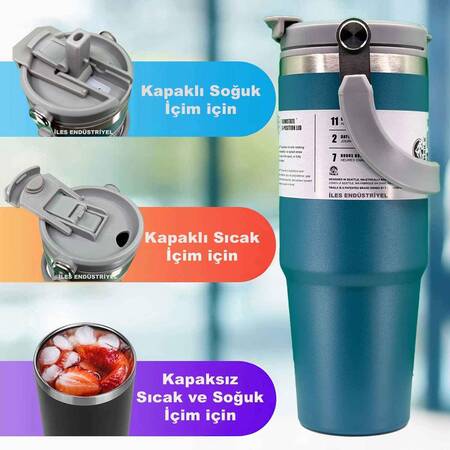 Trailx Vakumlu Termos, Paslanmaz Çelik 30 Oz/887 ml, Mavi