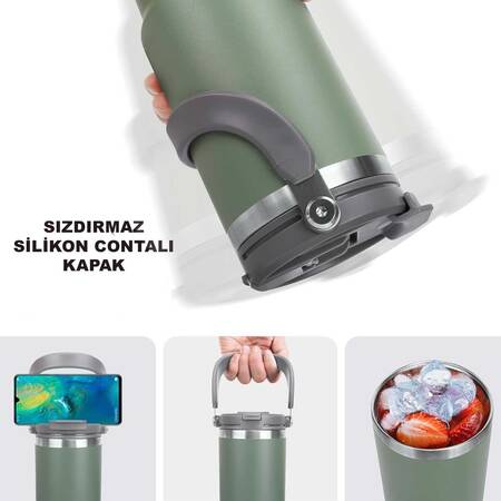 Trailx Vakumlu Termos, Paslanmaz Çelik 30 Oz/887 ml, Yeşil